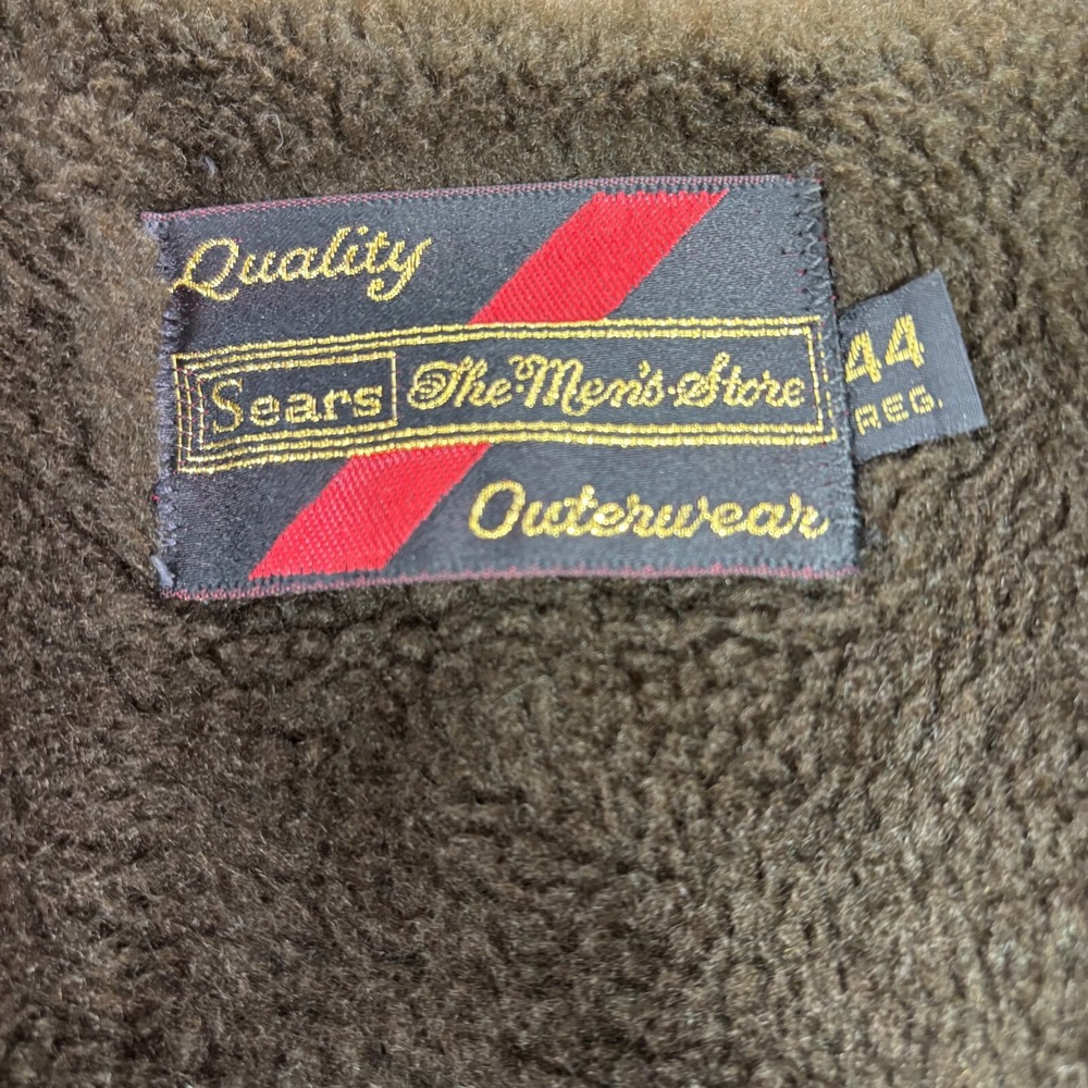 VTG 1980s Sears The Men's Store Sherpa Lined Jacket Size 44 Olive Green Workwear - Picture 5 of 15